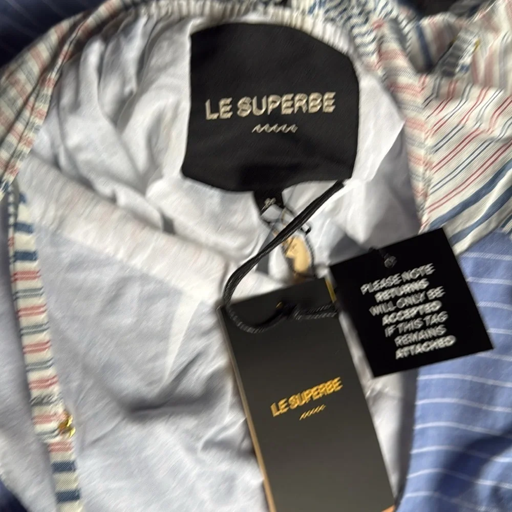 Le Superbe Getting Vertical Blue Striped Beach Dress. NWT Sz Medium Ret $395 - Picture 10 of 12